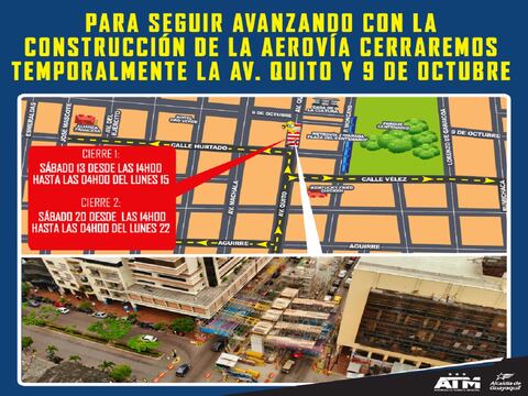Cierre en tres cuadras de la avenida Quito por obras de la Aerovía 