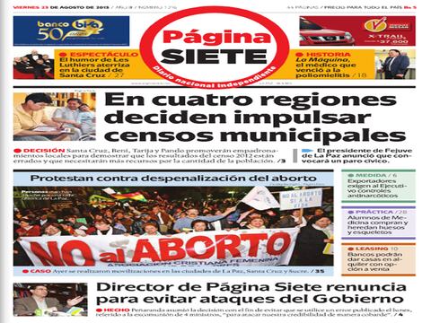 Renuncia director de diario boliviano Página Siete