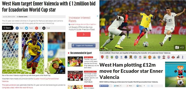 Enner Valencia pasaría al West Ham por 25 millones de dólares